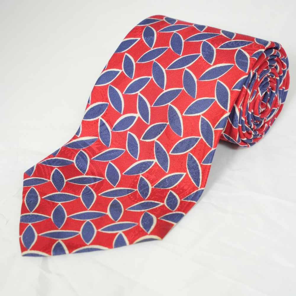 Polo Ralph Lauren Men's Tie Red Blue Silk Geometric Pattern Print 58L" x‎ 4W"